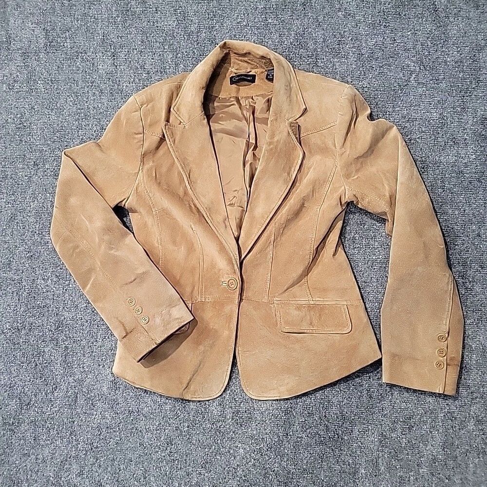 Context Suede Leather Jacket Womens Blazer Sz 10 Brown Tan Leather Coat 90s